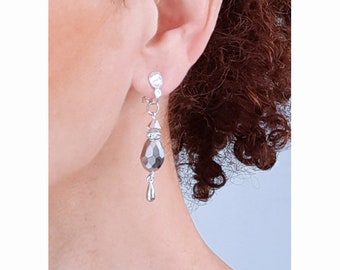 CLIP on Earrings Zirconia & Cristal Swarovski on Silver Clip earrings Swarovski cristal French design Hand made Nickel free Gift for her