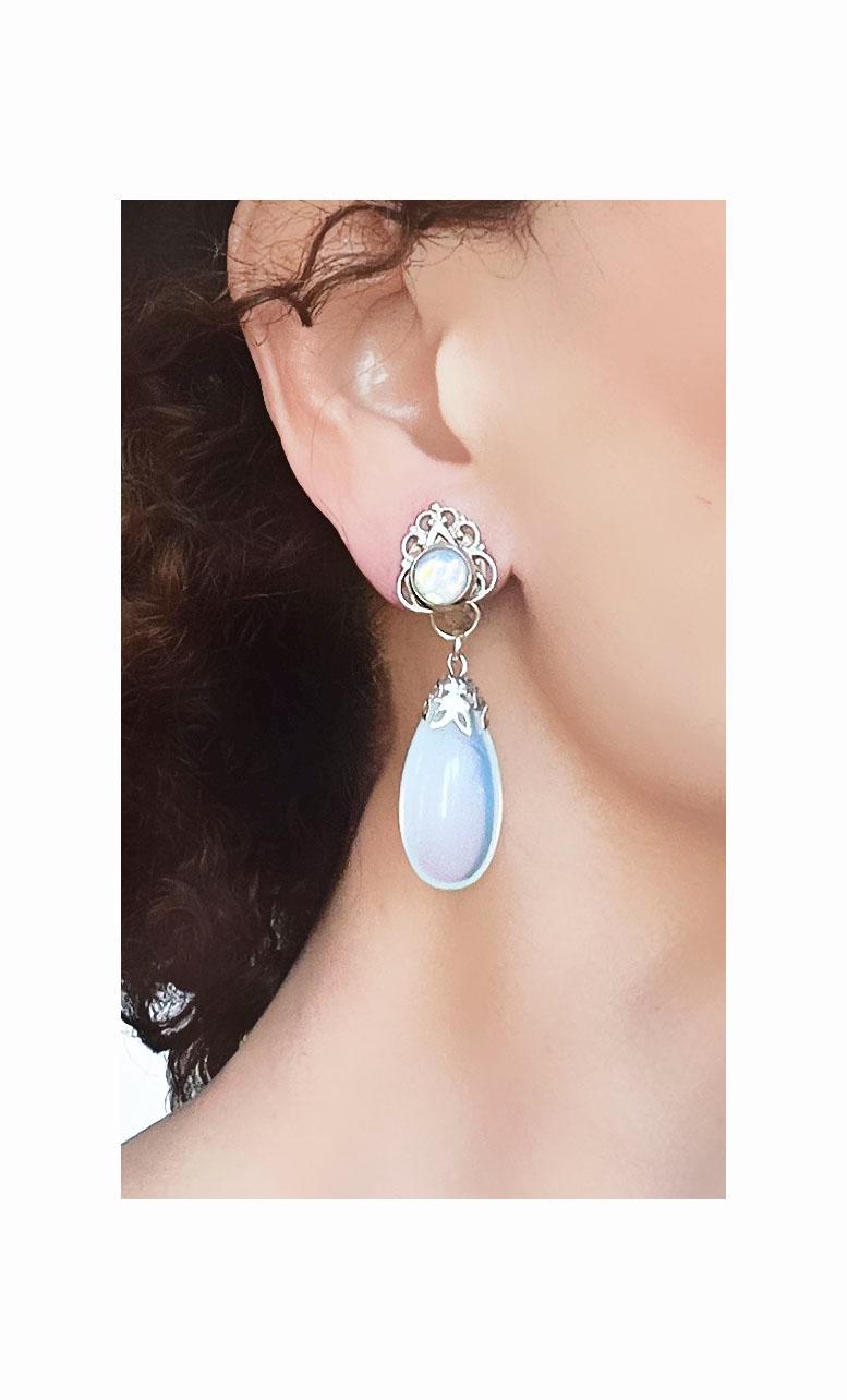 Clip on Earrings Opaline & Gold Clips earrings Dangle teardrop Gem…
