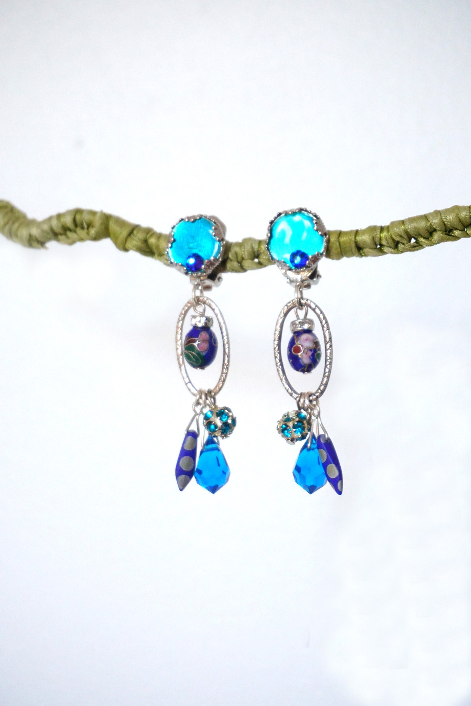 CLIP on earring Blue & silver Long earring Royal blue Etsy