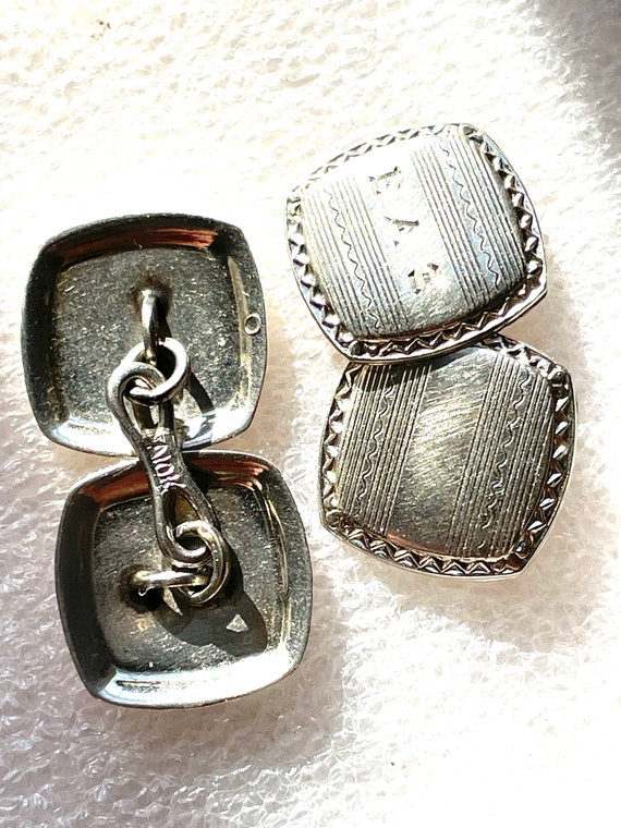 Art Deco 10K White Gold Cufflinks Chain Linked  c… - image 5