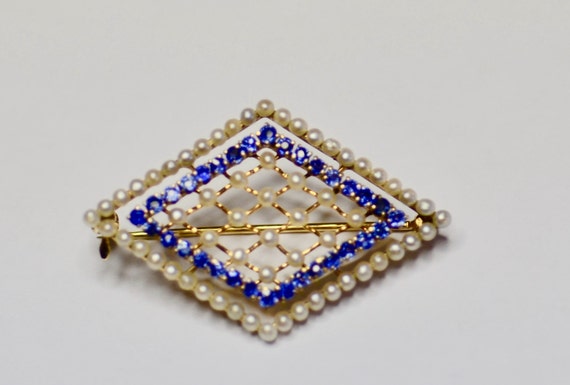 Antique Diamond Shaped Brooch 14K Yellow Gold Lat… - image 3