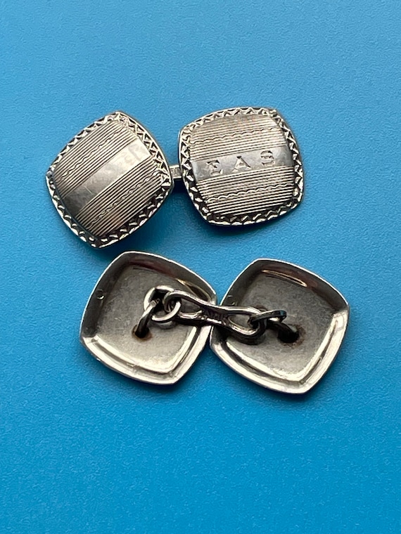 Art Deco 10K White Gold Cufflinks Chain Linked  c… - image 4