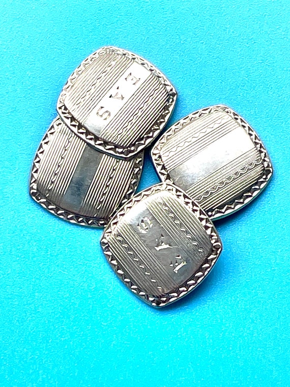 Art Deco 10K White Gold Cufflinks Chain Linked  c… - image 1