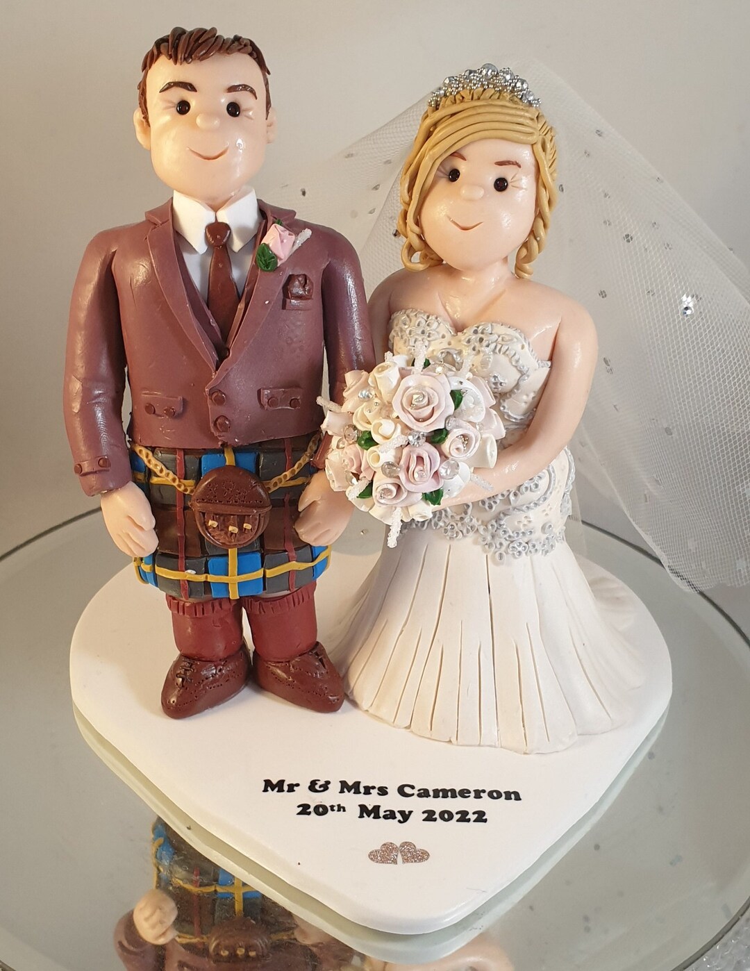 Personalised Wedding Cake Topper in Clay, Kilt Scottish Wedding ...