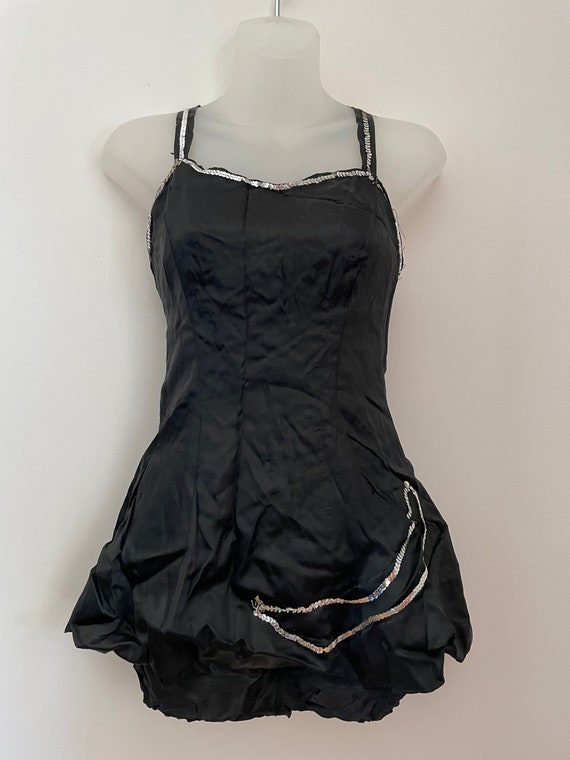 Black satin showgirl dance costume - image 2