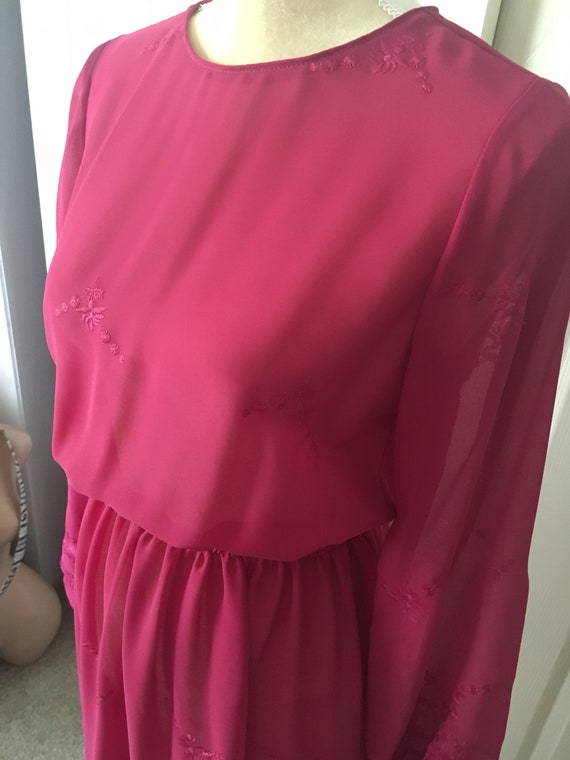 Vintage floral embroidered sheer wine red dress