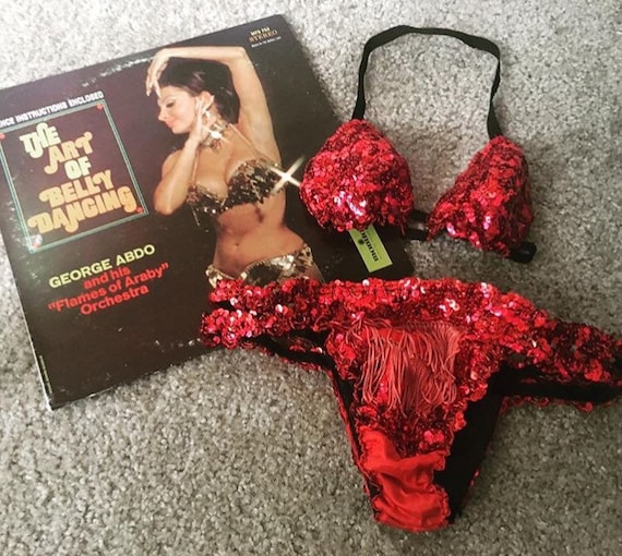 Vintage red sequin bikini showgirl costume