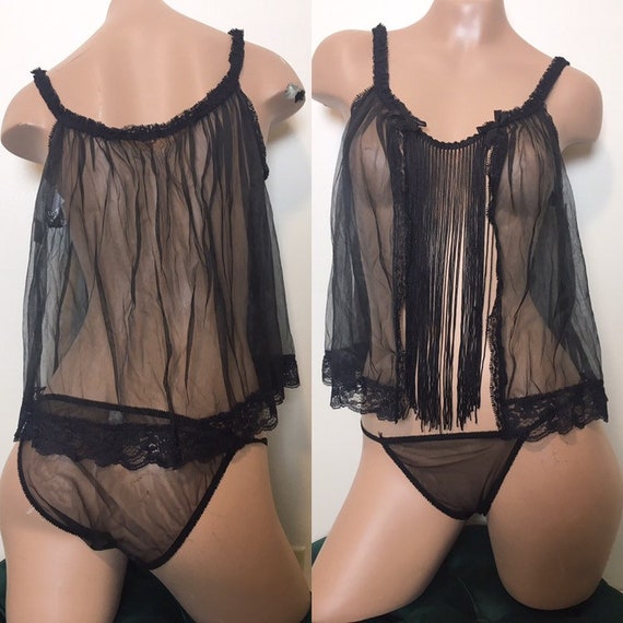 Vintage vampy black fringe lingerie set