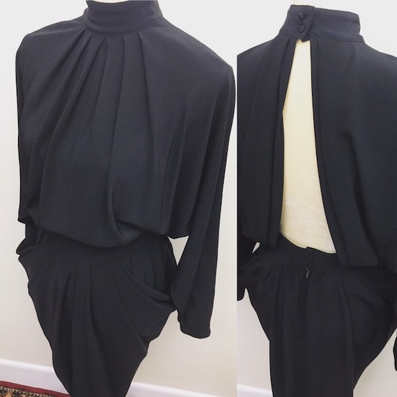 Vintage open back draped side dress