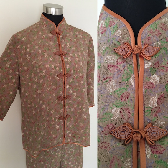 Vintage silk knot button pajama set