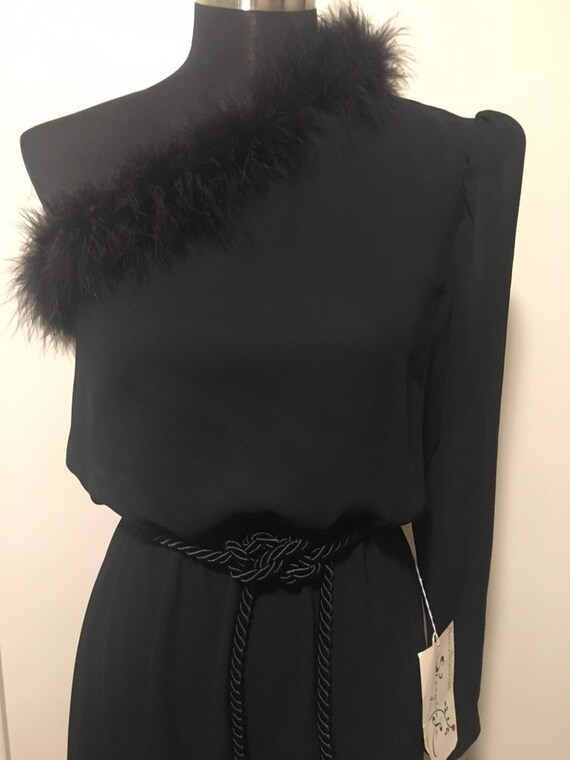 Vintage One shoulder feather trim dress