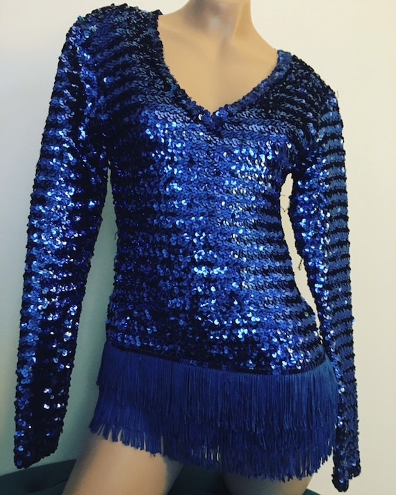 Vintage sequin fringe dance costume leotard