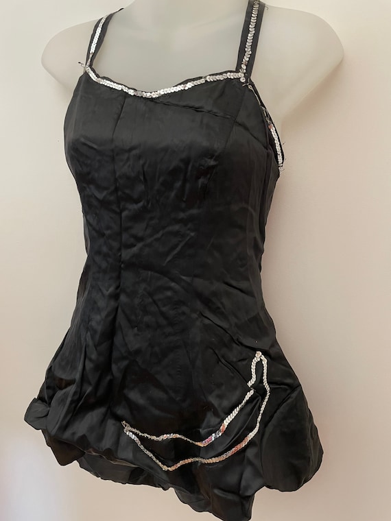 Black satin showgirl dance costume - image 1