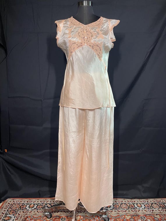 1930s lingerie wide leg pajama set palazzo pants - image 1