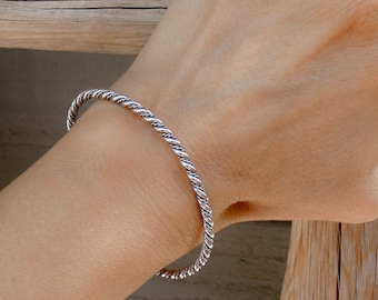 Navajo Handmade Sterling Silver Rope Cuff Bracelet