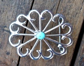 Rustic Vintage Navajo Sterling Silver Sand Cast Turquoise Belt Buckle