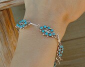 Vintage Native American Zuni Sterling Silver Turquoise Link Bracelet
