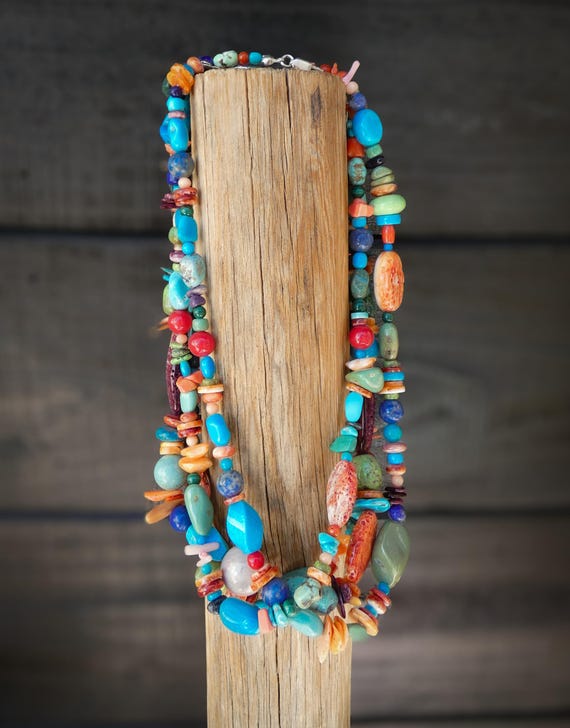 Amazing Native American Navajo Turquoise Coral Spiny 6 Strand Silver Treasure Necklace Amazing Native American Navajo Turquoise Coral Spiny 6 Strand Silver Treasure Necklace