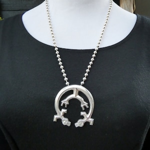 Large Navajo Sterling Silver Squash Blossom Naja Pendant & 23 Inch Sterling Silver Beads