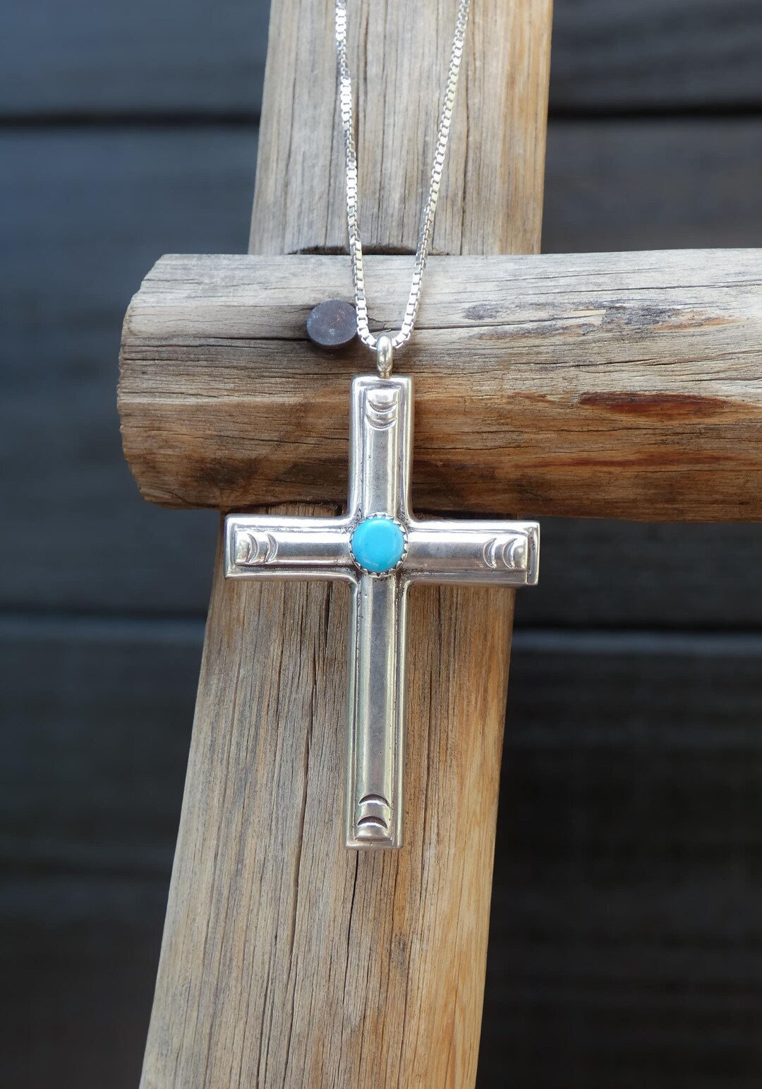Large Unisex Native American Navajo 925 Sterling Silver Turquoise Cross ...