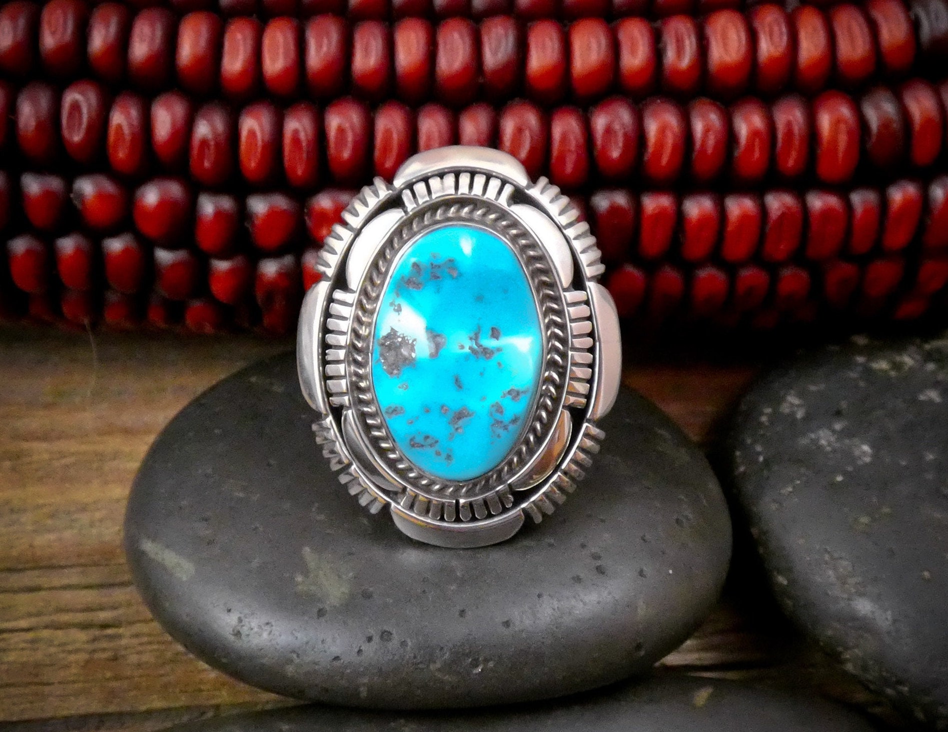 Native American Navajo Sterling Silver Turquoise Ring Size by