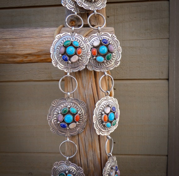 Very Rare Baseball Concho Turquoise Sterling Silver Vintage Native American Navajo Belt Very Rare Baseball Concho Turquoise Sterling Silver Vintage Native American Navajo Belt