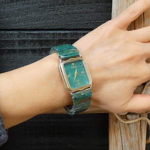 Unisex Southwestern Azurite Expansion Watch Band, Handmade Jewelry Gift For Her