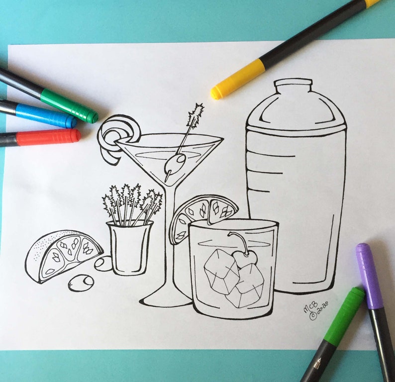 Download Retro Adult Coloring Pages Set of 3 featuring Cocktails Jell-O | Etsy