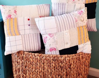 Patchwork Throw Pillow Cover:  Textured Fabric Accents