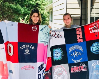 Custom T-Shirt Memory Blanket, Fleece Backing, Graduation Gift