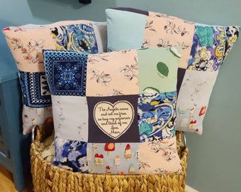 Tshirt Pillow, Memory Pillow, Keepsake Pillow, Hugs from Heaven, Remembrance Pillow, Remembrance Gift (patches provided by customers)