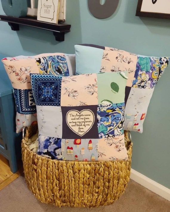 Tshirt Pillow, Memory Pillow, Keepsake Pillow, Hugs from Heaven, Remembrance Pillow, Remembrance Gift (patches provided by customers)