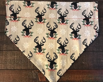 Festive Deer and Holiday Plaid Dog Bandana