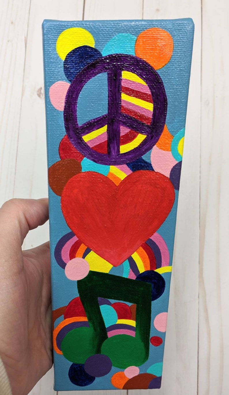Peace love and music canvas painting