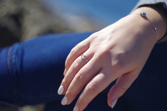 Tiny Silver Heart Ring Cupid Ring Minimalist Ring For Her Love Heart Charm Ring
