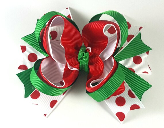 Red White And Green Hair Bow Hair Accessories Little Girl Etsy