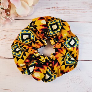 Bright Southwest Argyle Cotton scrunchie hair tie for ponytail hairstyles and, elastic hairties for women and girls, bridal party gifts