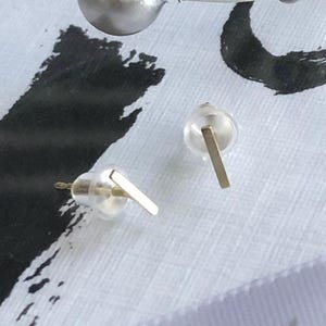 14K Solid Yellow White Gold Tiny Bar Stud Studs Earrings Minimalist Dainty Thin Jewelry