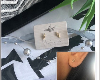14K Solid Gold Genuine Diamond Bolt Stud Studs Lightning Earrings Tiny Dainty Minimalist Natural Diamonds Second Earring Piercing