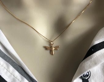 14K Solid Yellow Gold Bee Charm Insect Charm Pendant Genuine 14K Gold Unique