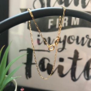 14K Solid Yellow Gold Dainty Thin Paperclip Chain Bracelet Minimalist 1mm Custom Size 5.75” 6” 6.25” 6.5” 6.75” 7”