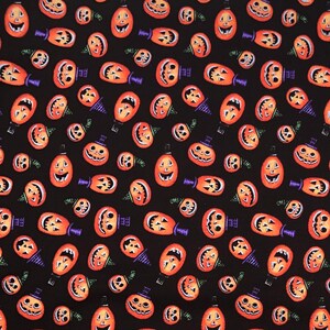 Halloween Jack-O-Lantern Pumpkin 100% Cotton Fabric Sold by FQ (18&quot; X 22&quot;) Half Yard,1 Yard,Halloween Fabric,Halloween Decor,Halloween Theme