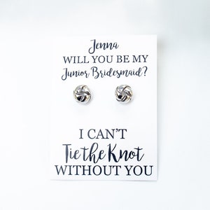 Binden Sie den Knoten Ohrringe Junior Brautjungfer Vorschlag Geschenk, personalisierte Brautparty Geschenkideen, Brautjungfer Hochzeit Schmuck, benutzerdefinierte Braut Ohrringe