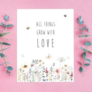 Todas las cosas crecen con amor conjunto de tarjetas de felicitación de primavera, regalo para un amigo, tarjeta de Pascua, tarjeta de primavera floral, tarjeta de flores, tarjeta del día de la madre hecha en EE.UU.