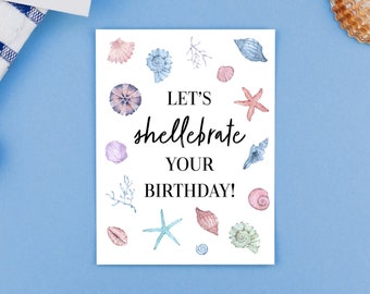 Happy Birthday Shell Beach Greeting Card,Sea Shell Birthday Card,Ocean Lover Birthday Card, Summer Birthday Card, Beach Shell Birthday Card