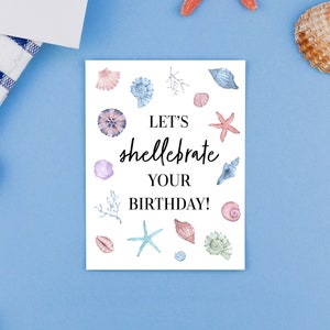 Tarjeta de felicitación de feliz cumpleaños Shell Beach, tarjeta de cumpleaños de Sea Shell, tarjeta de cumpleaños amante del océano, tarjeta de cumpleaños de verano, tarjeta de cumpleaños de Beach Shell