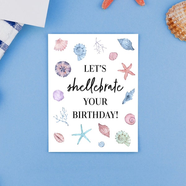 Happy Birthday Shell Beach Greeting Card,Sea Shell Birthday Card,Ocean Lover Birthday Card, Summer Birthday Card, Beach Shell Birthday Card