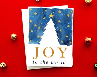 Joy To The World Holiday Card Set, Seasons Greeting Christmas Card,Christmas Tree Card, Christian Holiday Card Pack,Religious Christmas Card