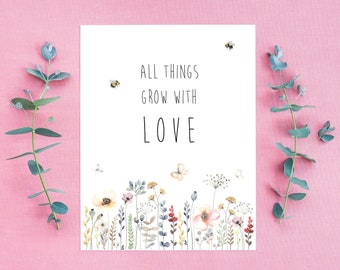 All Things Grow With Love Spring Greeting Card Set,Gift for Friend,Easter Card,Floral Spring Card,Flower Card,Mother's Day Card Made in USA