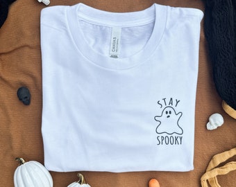 Stay Spooky Ghost Halloween Shirt, Women's Cotton Blend Tee